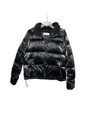Calvin Klein Womens Nylon Quilted Puffer Coat Full Zip Black Pockets Size Small